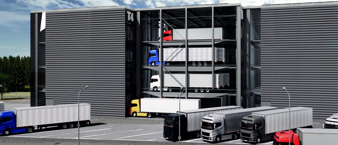 Empresa da Alemanha cria estacionamento vertical para caminhões